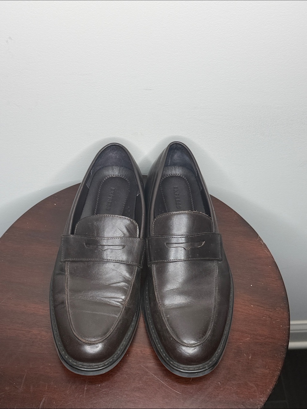 Express Men's Dark Brown Leather Penny Loafers